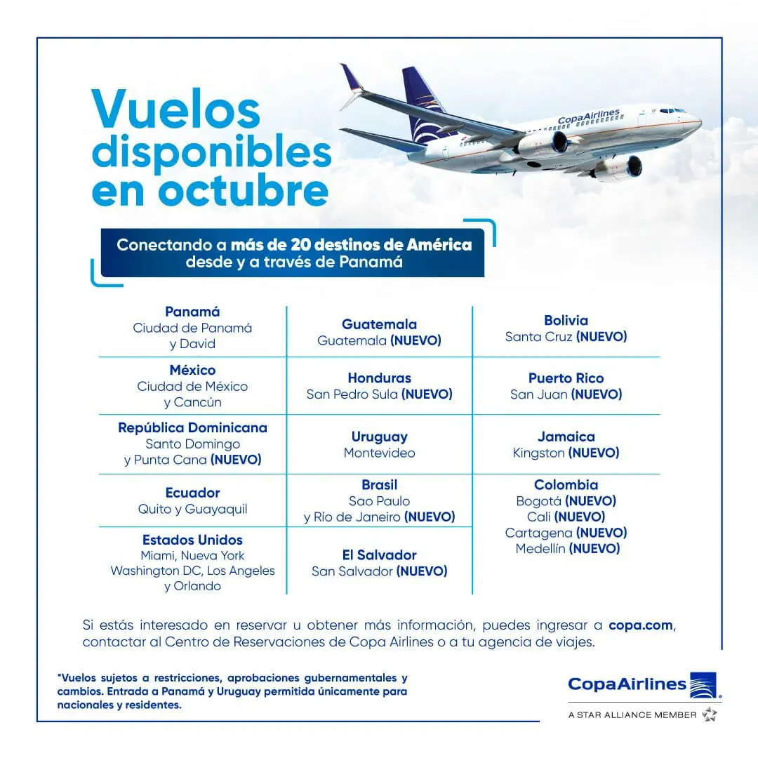 Copa Airlines anuncia sus vuelos programados para octubre