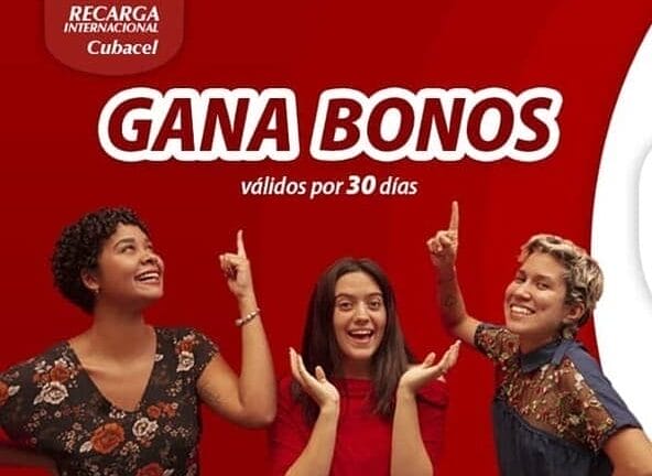 Del 22 al 30 de noviembre, si recibes una recarga entre 500 y 1250 CUP, ganas bonos, válidos por 30 días de: 30 GB (todas las redes) + 100 Min + 80 SMS + internet ILIMITADO de 12:00 a.m. a 7:00 a.m.