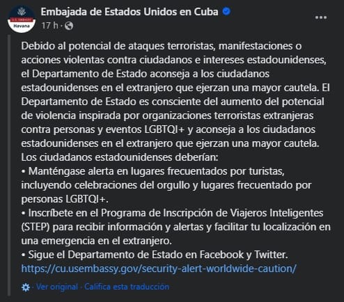 mensaje embajada cuba usa