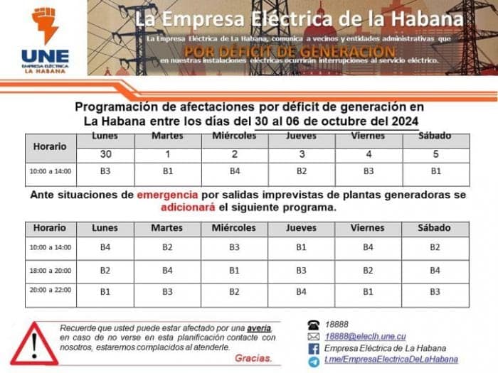 calendario apagones habana