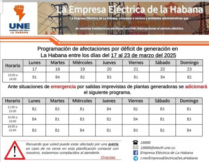 calendario apagones habana